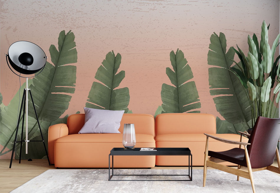 Big Tropical Leaves Gradient Wallpaper Mural