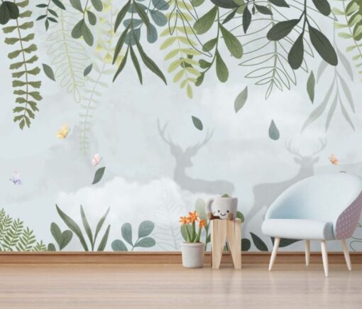 Flowers and Deer 3D Wallpaper Mural
