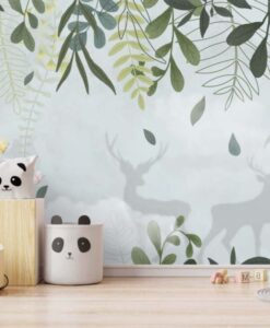 Flowers and Deer 3D Wallpaper Mural