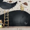 Big Whale and Bunny 3D Wallpaper Mural
