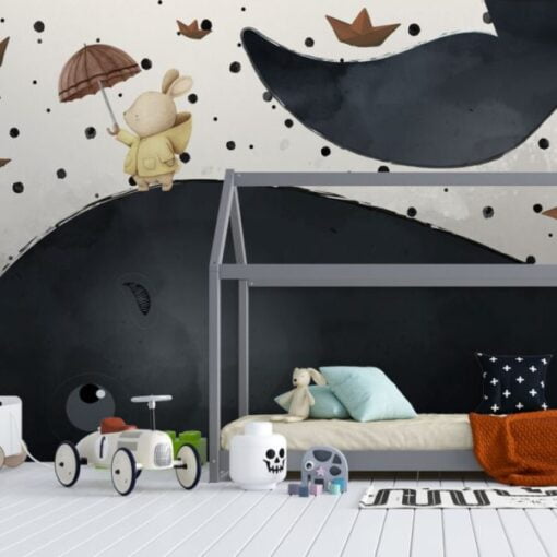 Big Whale and Bunny 3D Wallpaper Mural