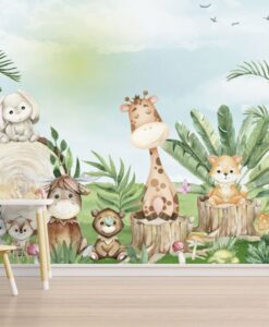 Cute Animals Forest 3D Wallpaper Mural