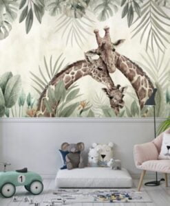 Giraffe Family 3D Wallpaper Mural