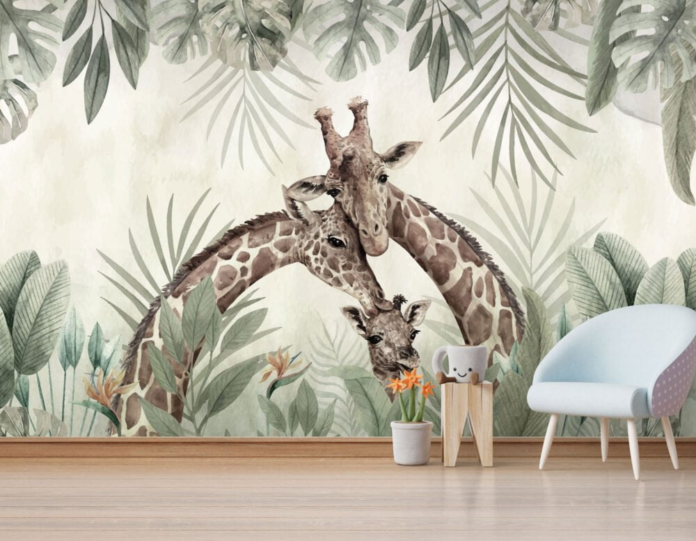 Giraffe Family 3D Wallpaper Mural