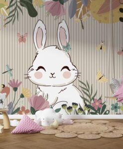Cute Bunny and Butterfly Wallpaper Mural