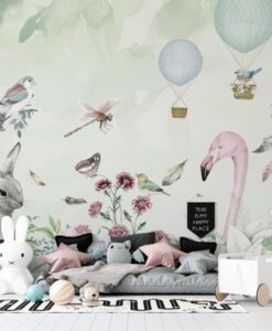Rabbit Bird Flamingo for Kids Wallpaper Mural