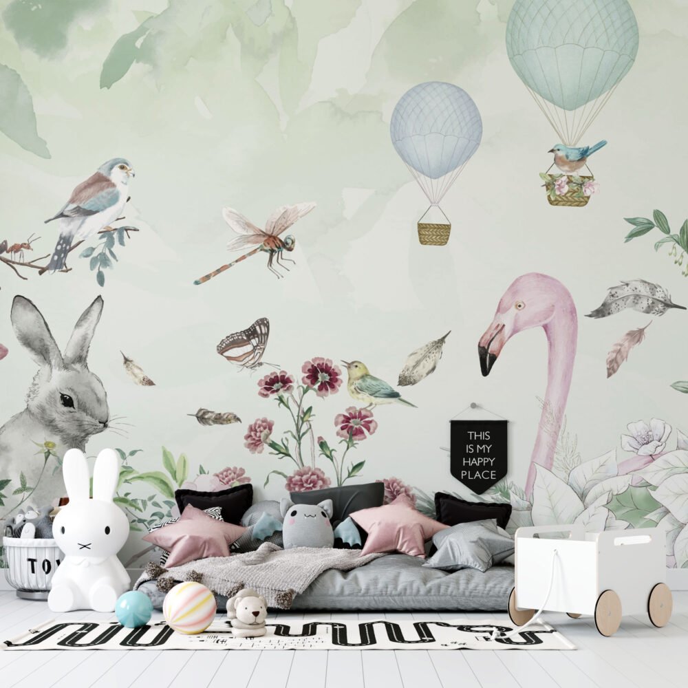 Rabbit Bird Flamingo for Kids Wallpaper Mural