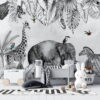 Tropical Leafy Animals Wallpaper Mural