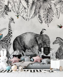 Tropical Leafy Animals Wallpaper Mural