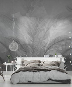 Soft Tropical Black White Leafy Wallpaper Mural