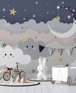 Smiley Moon and Clouds Wallpaper Mural