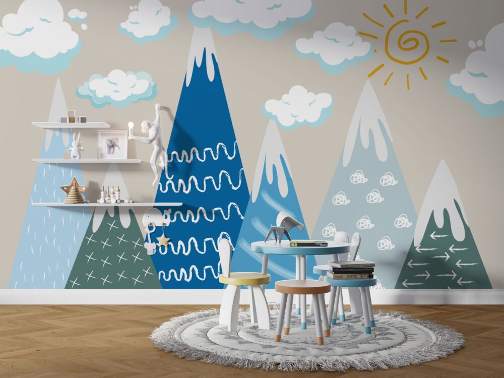 Mountain Sun and Clouds 3D Wallpaper Mural