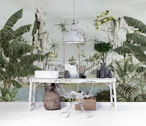 Tropical Trees By The Lake Wallpaper Mural
