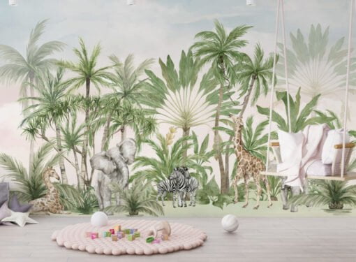 Safari Animals Tropical Garden Wallpaper Mural