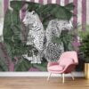 Leopard Figure Pink Tropical Wallpaper Mural
