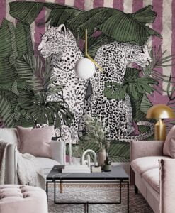 Leopard Figure Pink Tropical Wallpaper Mural