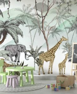 Safari Animals Tropical Wallpaper Mural
