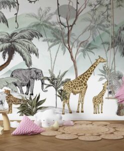 Safari Animals Tropical Wallpaper Mural