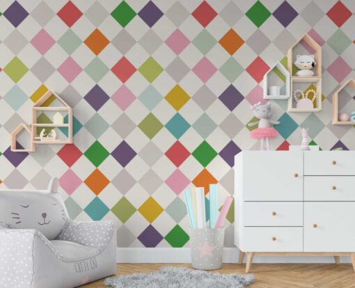 Decor Colorful Geometric Wallpaper Mural in a kid's bedroom
