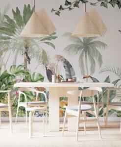Leaves and Birds Tropical Wallpaper Mural