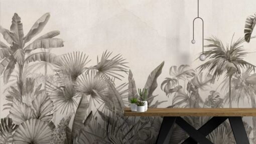 Sepia Tones Large Leaves Wallpaper Mural