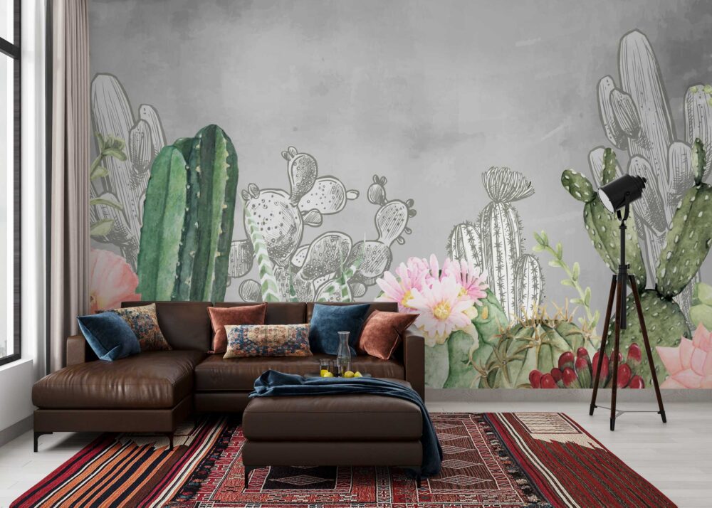 Tropical Leaves and Flower Wallpaper Mural