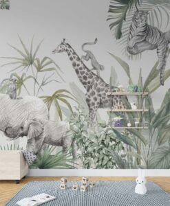 Charcoal Style Soft Tropical Wallpaper Mural