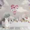 Pink and Floral Flying Balloons Wallpaper Mural