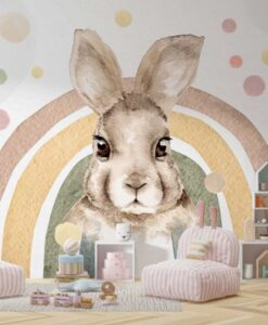 Big Rabbit and Rainbow Wallpaper Mural