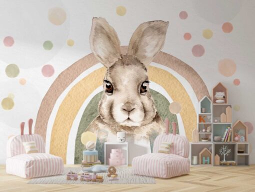 Big Rabbit and Rainbow Wallpaper Mural