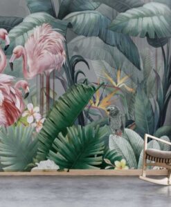 Flamingos Tropical Garden Wallpaper Mural