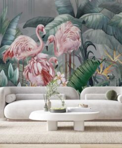 Flamingos Tropical Garden Wallpaper Mural