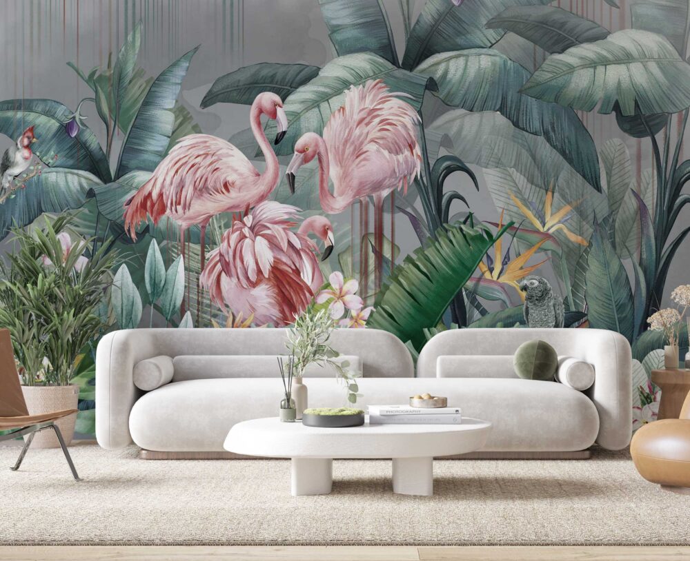 Flamingos Tropical Garden Wallpaper Mural