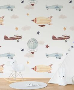 Airplane Balloons Soft Wallpaper Mural