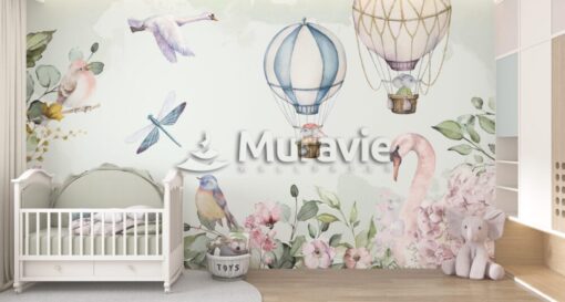 Hot Air Balloon Pastel Colors Wallpaper Mural