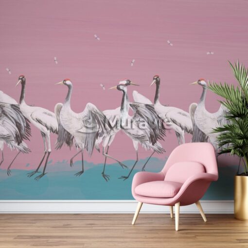 Pink Storks Modern Wallpaper Mural