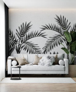 Black and White Tropical Tree Wallpaper Mural