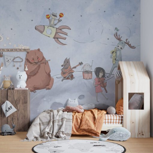 Animals On The Moon Wallpaper Mural