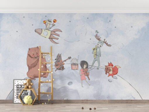 Animals On The Moon Wallpaper Mural