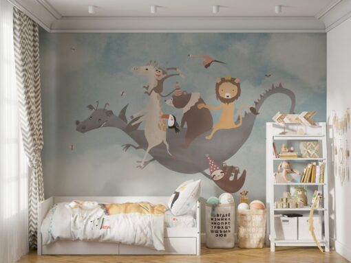 Animals Riding Dragon Wallpaper Mural
