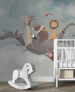 Animals Riding Dragon Wallpaper Mural