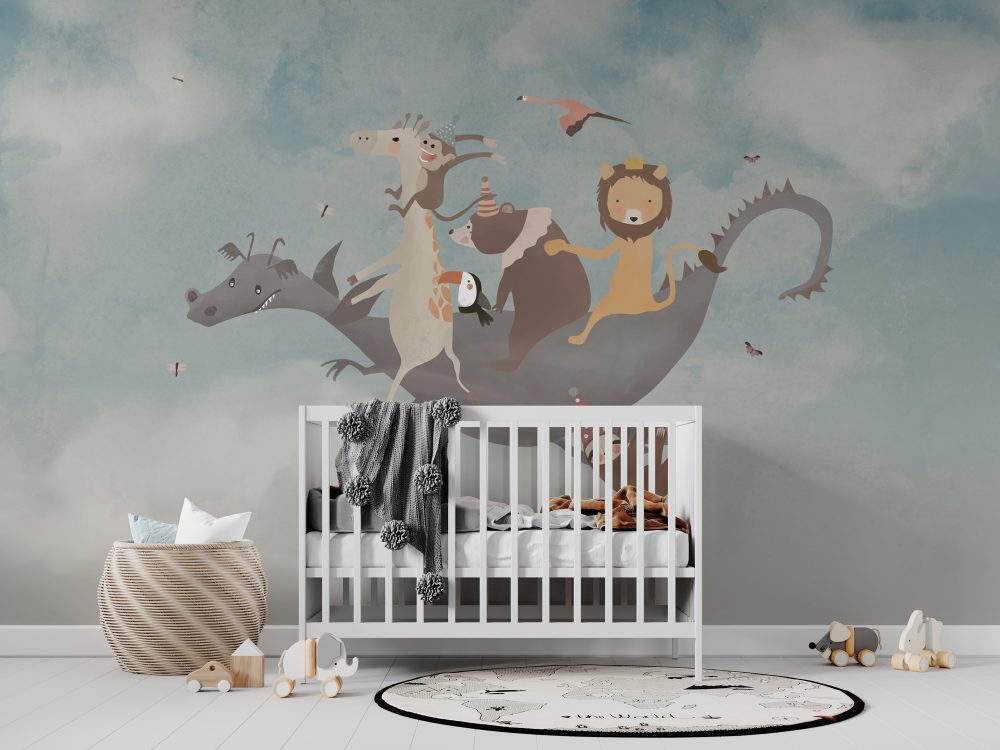 Animals Riding Dragon Wallpaper Mural