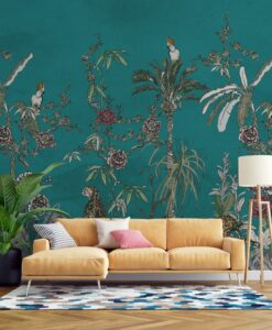 Jungle Animals in the Jungle Floral Wallpaper Mural