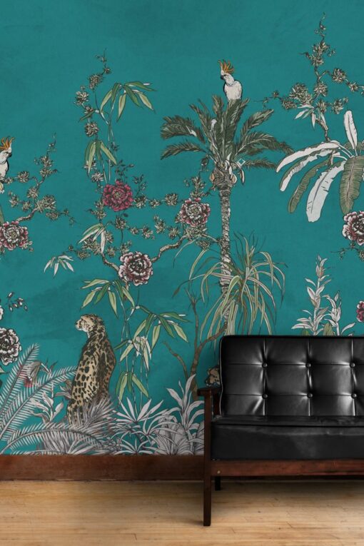 Jungle Animals in the Jungle Floral Wallpaper Mural