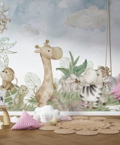 Happy Animals Themed Safari Wallpaper Mural