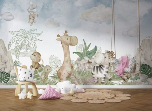 Happy Animals Themed Safari Wallpaper Mural