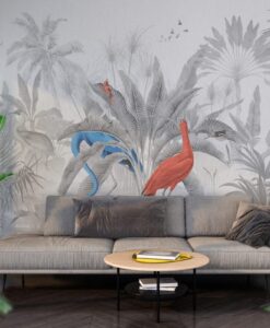 Black and White Flamingos Wallpaper Mural