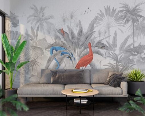 Black and White Flamingos Wallpaper Mural