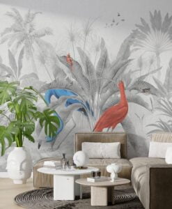 Black and White Flamingos Wallpaper Mural