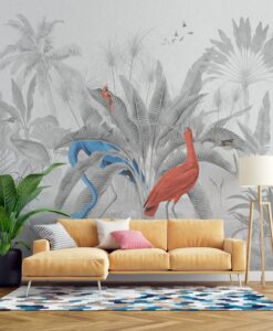 Black and White Flamingos Wallpaper Mural